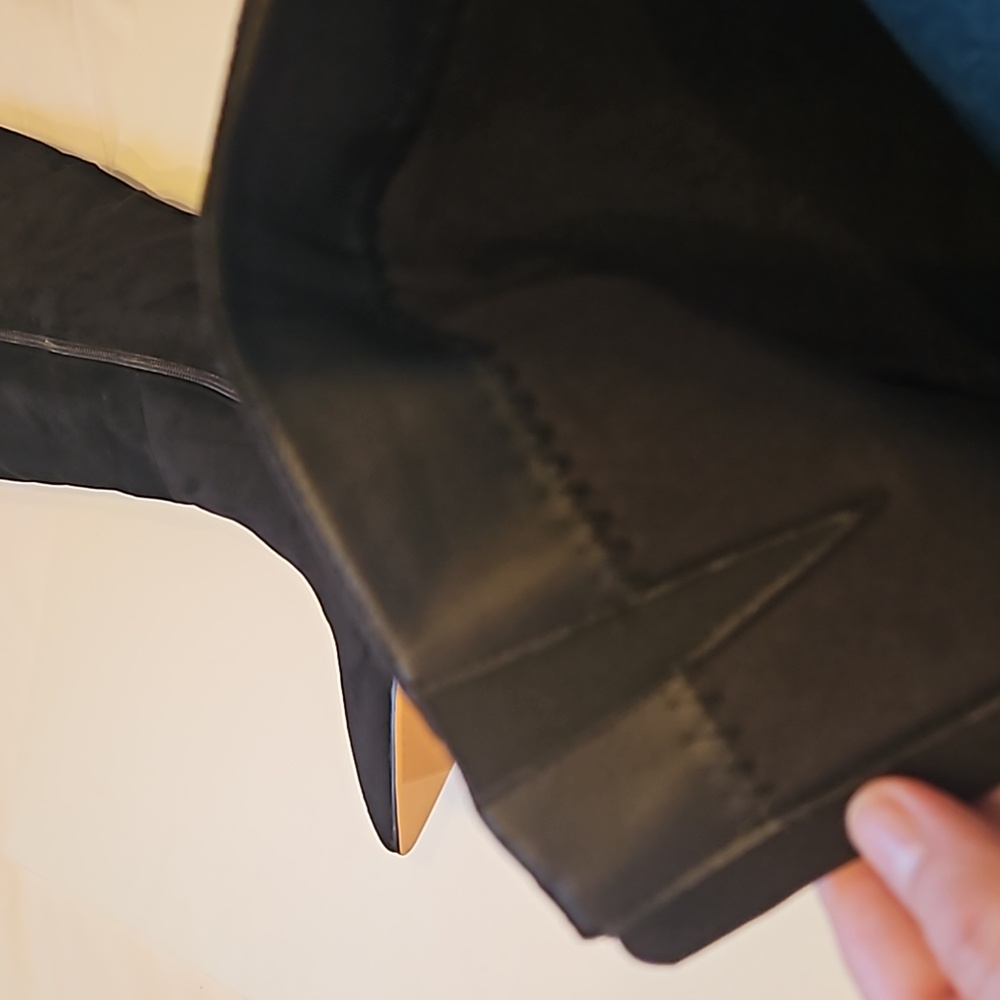 Black Vegan Suede Kitten Heel Wide Calf Boots - Picture 5 of 5
